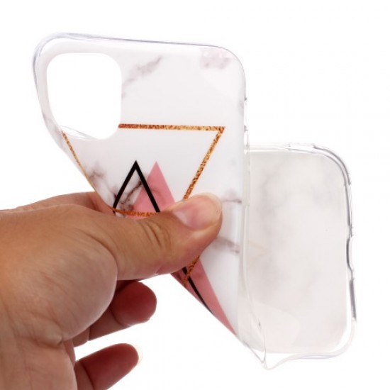 Θήκη Σιλικόνης TPU για iPhone 11 Pro - Τρίγωνα Χρυσαφί και Ροζ σε Φόντο Μάρμαρο Apple Θήκες Κινητών