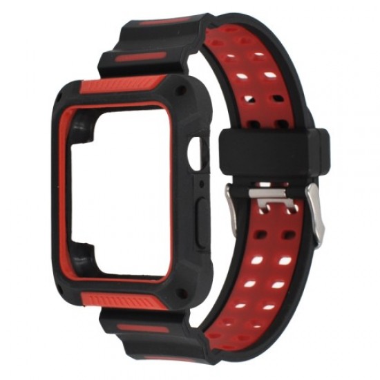 XINCUCO Bi-color Soft Silicone Watch Band + Watch Frame for Apple Watch Series 5 4 44mm - Red Gadgets - Toys - Hobby