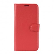 Litchi Skin Leather Wallet Stand Phone Case for Xiaomi Redmi Note 8 - Red