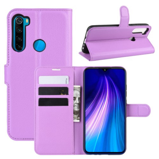 Litchi Skin Leather Wallet Stand Phone Case for Xiaomi Redmi Note 8 - Purple XIAOMI Cases Mobile