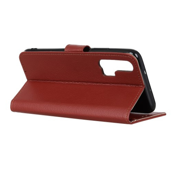 Litchi Skin Wallet Leather Stand Case for Huawei Honor 20 Pro - Brown Huawei Cases Mobile