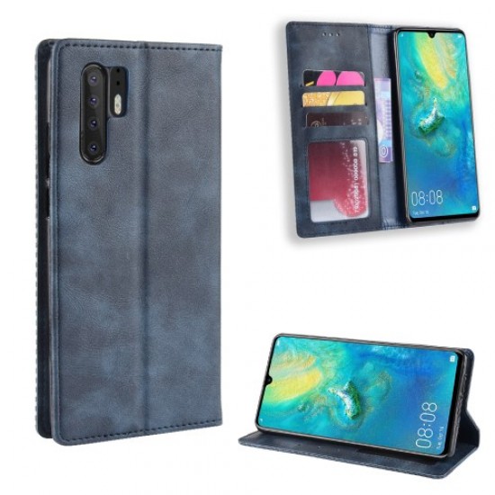 Vintage Style Leather Wallet Stand Case for Huawei P30 Pro - Blue Huawei Cases Mobile