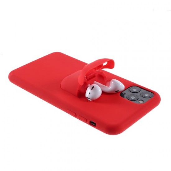 Shockproof Silicone Phone Case Cover with AirPods Case for iPhone 11 Pro 5.8-inch - Red Apple Cases Mobile