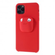 Shockproof Silicone Phone Case Cover with AirPods Case for iPhone 11 Pro Max 6.5-inch - Red