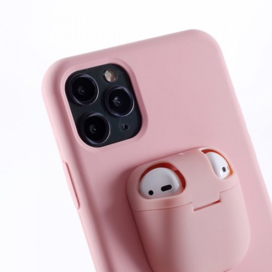 Ενισχυμένη Θήκη Σιλικόνης με Έξτρα Θήκη για Apple AirPods για iPhone 11 Pro Max 6.5-inch - Ροζ Apple Θήκες Κινητών