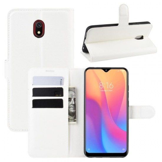 Litchi Skin Wallet Leather Stand Phone Mobile Casing Cover for Xiaomi Redmi 8A - White XIAOMI Cases Mobile