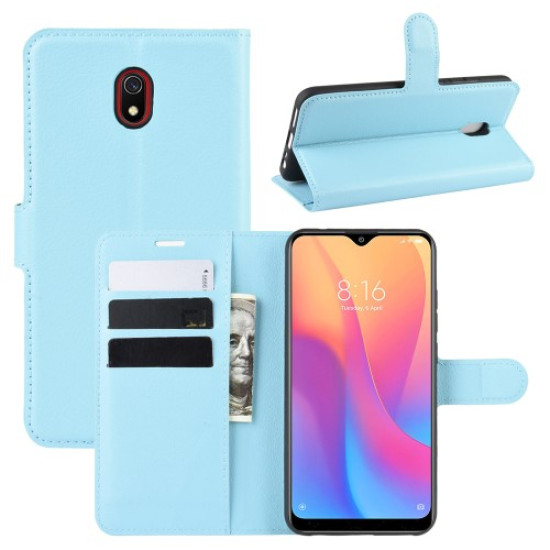 Litchi Skin Wallet Leather Stand Phone Mobile Casing Cover for Xiaomi Redmi 8A - Blue XIAOMI Cases Mobile