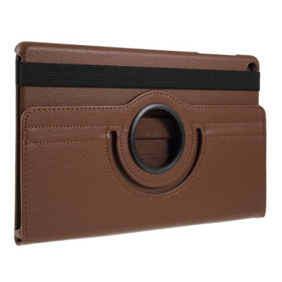 For Samsung Galaxy TAB A 10.1 (2019) SM-T510/SM-T515 Litchi Texture Leather Protection Tablet Cover [with 360 Degree Rotary Stand] - Brown Samsung Cases Mobile Tablet