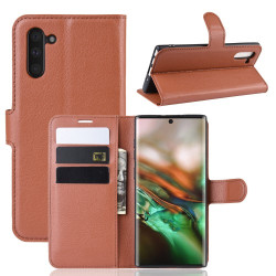 Litchi Texture Wallet Leather Phone Cover for Samsung Galaxy Note 10/Note 10 5G - Brown