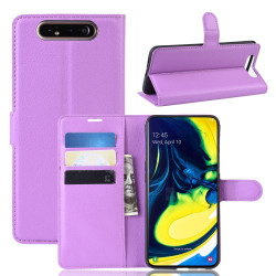 Litchi Skin Wallet Leather Stand Case for Samsung Galaxy A80/A90 - Purple