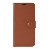 Litchi Skin Wallet Leather Stand Case for Samsung Galaxy A80/A90 - Brown