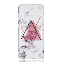 Θήκη Σιλικόνης TPU για Samsung Galaxy A70 - Τρίγωνα Ροζ και Χρυσαφί σε Ανοικτόχρωμο Φόντο Μάρμαρο