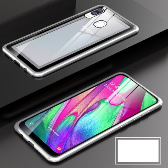 Metal Frame + Tempered Glass Back Magnetic Hybrid Shell for Samsung Galaxy A40 - Silver Samsung Cases Mobile