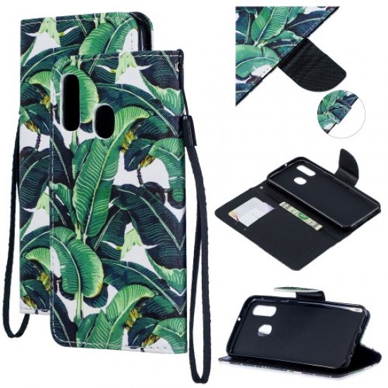 Pattern Printing Leather Wallet Case for Samsung Galaxy A40 - Leaf Samsung Cases Mobile