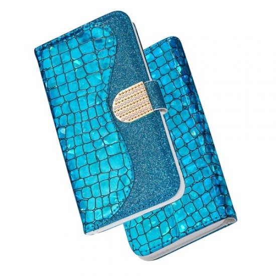 Crocodile Skin Glittery Powder Splicing Wallet Leather Case for Samsung Galaxy A40 - Blue Samsung Cases Mobile