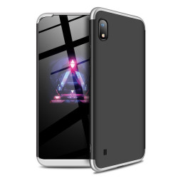 GKK 360 μοιρών Σκληρή Θήκη Ματ με Βελούδινη Υφή Πρόσοψης και Πλάτης για Samsung Galaxy A10 - Μαύρο / Ασημί