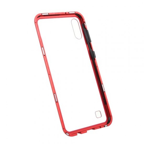 Magnetic Attraction Metal Frame + Tempered Glass Cover Shell Cell Phone Case for Samsung Galaxy A10 - Red Samsung Cases Mobile