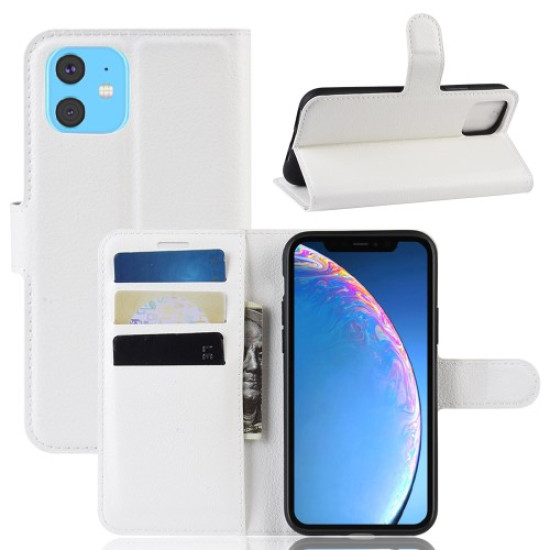 Litchi Skin Leather Wallet Stand Case for iPhone 11 6.1 inch (2019) - White Apple Cases Mobile