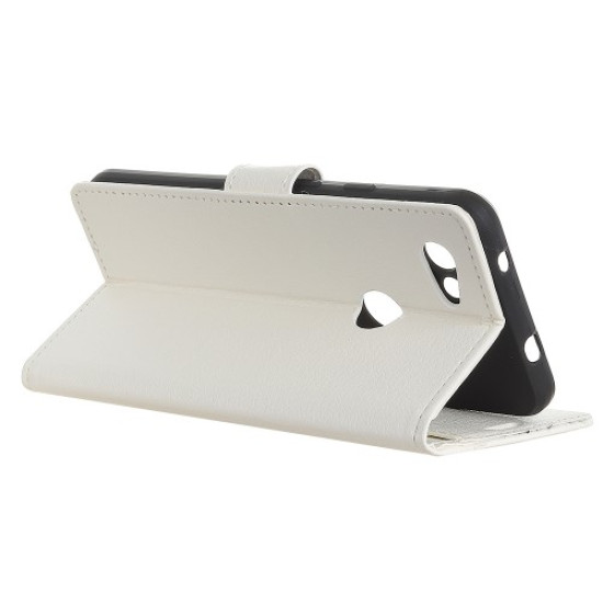 Δερμάτινη Θήκη Πορτοφόλι με Βάση Στήριξης για Google Pixel 3a XL - Λευκό Google Pixel Θήκες Κινητών