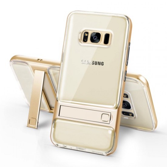 For Samsung Galaxy S8 G950 ELEGANCE TPU + PC Phone Back Case with Kickstand - Gold Samsung Cases Mobile