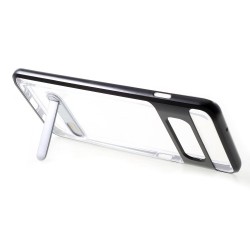 Υβριδική Θήκη Σιλικόνης TPU σε Συνδυαμό με Πλαστικό (Διάφανη Πλάτη) και με Βάση Στήριξης για Samsung Galaxy S10 Plus - Μαύρο