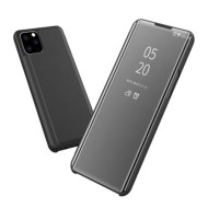Plated Mirror Surface View Window Leather Stand Phone Shell for iPhone 11 Pro Max 6.5 inch (2019) - Black