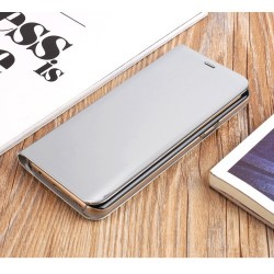 Electroplating Mirror Surface View Window Leather Case for Samsung Galaxy S8 Plus G955 - Silver