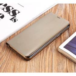 Plated Mirror Surface Leather View Window Case for Samsung S8 Plus G955 - Gold