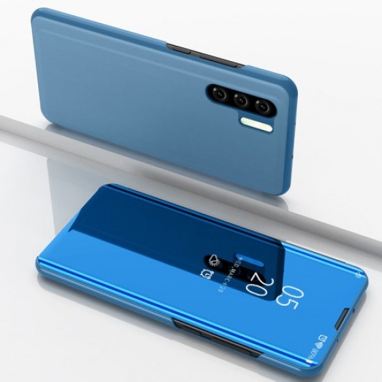 Plated Mirror Surface View Window Leather Cell Phone Cover for Huawei P30 Pro - Blue Huawei Cases Mobile