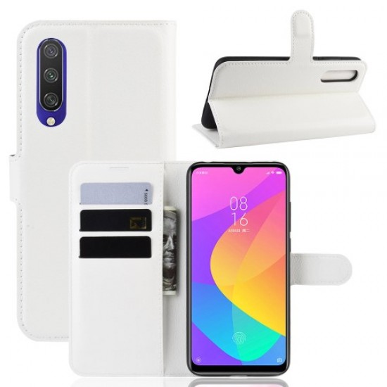 Litchi Skin Leather Wallet Stand Cell Phone Case for Xiaomi Mi CC9e/Mi A3 - White XIAOMI Cases Mobile