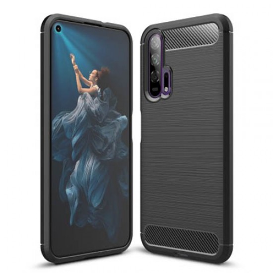 Θήκη Σιλικόνης TPU Carbon Fiber Brushed για Huawei Honor 20 Pro - Μαύρο Huawei Θήκες Κινητών