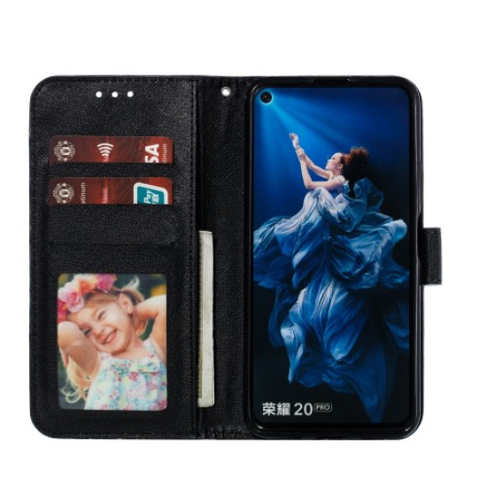 Pattern Printing Light Spot Decor Leather Wallet Case for Huawei Honor 20 Pro - Red Flower Huawei Cases Mobile