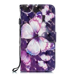 Δερμάτινη Θήκη Πορτοφόλι με Βάση Στήριξης για Huawei Honor 20 Pro - Μωβ Πεταλούδες