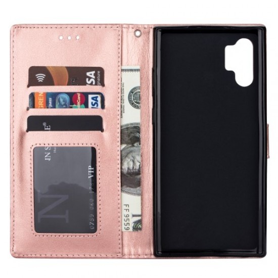 Δερμάτινη Θήκη Πορτοφόλι με Βάση Στήριξης για Samsung Galaxy Note 10 Plus - Ροζ Samsung Θήκες Κινητών
