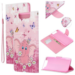 Pattern Printing Leather Wallet Case for Samsung Galaxy A80/A90 - Elephant and Flowers