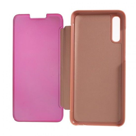View Window Plated Mirror Surface Leather Stand Case for Samsung Galaxy A70 - Rose Gold Samsung Cases Mobile