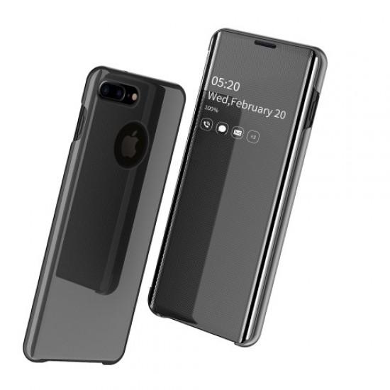 Mirror View Window Vertical Leather Phone Cover for iPhone 8 Plus / 7 Plus 5.5 inch - Black Apple Cases Mobile