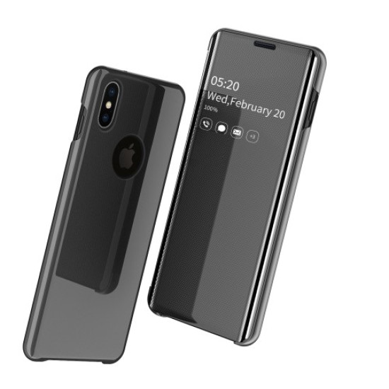 View Window Mirror Surface Leather Phone Case for iPhone XS Max 6.5 inch - Black Apple Cases Mobile