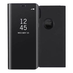 For iPhone XS/ X 5.8 inch Plated Mirror Surface Information View Leather Stand Case - Black
