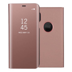 Plated Mirror Easy Information View Leather Case Stand for iPhone XS/ X 5.8 inch - Rose Gold