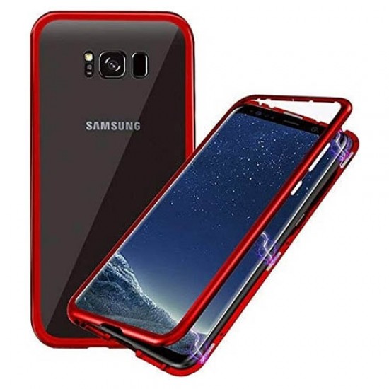 Detachable Magnetic Metal Frame + Tempered Glass Back Cell Phone Case for Samsung Galaxy S8+ SM-G955 - Red Samsung Cases Mobile