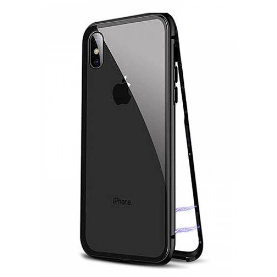 Detachable Magnetic Metal Frame + Tempered Glass Back Mobile Phone Case for iPhone XS Max - Black Apple Cases Mobile