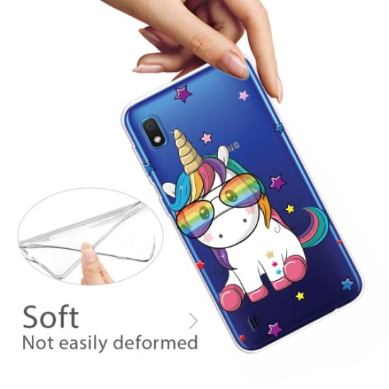 Pattern Printing Extremely Clear TPU Phone Cover Case for Samsung Galaxy A10 - Unicorn Wearing Glasses Samsung Cases Mobile