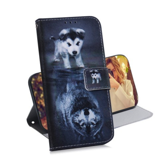 Pattern Printing Leather Wallet Case for Samsung Galaxy A20e - Dog and Reflection in Water Samsung Cases Mobile