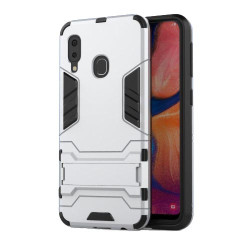 Υβριδική Θήκη Σιλικόνης TPU σε Συνδυαμό με Πλαστικό και με Βάση Στήριξης για Samsung Galaxy A20e - Ασημί