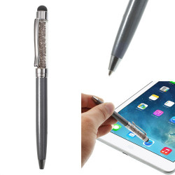 Grey Bling Flowing Crystal Capacitive Touch Stylus and Ballpoint Pen for iPhone iPad Samsung LG Huawei
