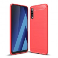 Carbon Fibre Brushed TPU Shell Case for Samsung Galaxy A70 - Red