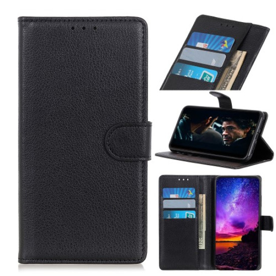 Litchi Skin Wallet Leather Stand Case for Samsung Galaxy A70 - Black Samsung Cases Mobile