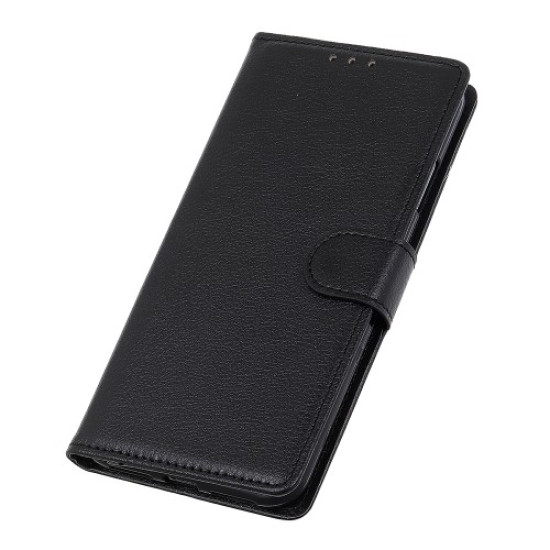 Litchi Skin Wallet Leather Stand Case for Samsung Galaxy A70 - Black Samsung Cases Mobile