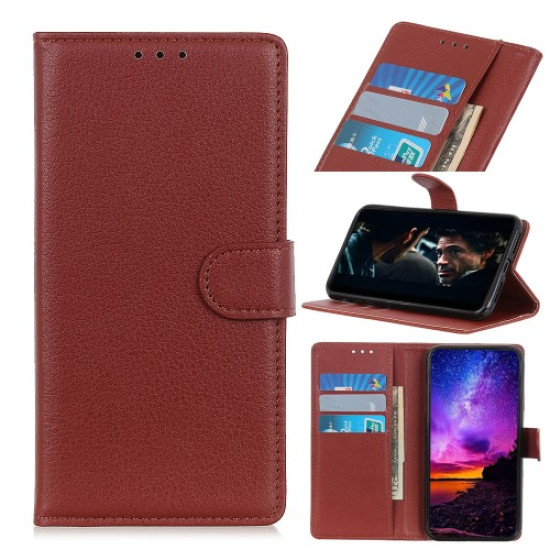 Litchi Skin Wallet Leather Stand Case for Samsung Galaxy A70 - Brown Samsung Cases Mobile